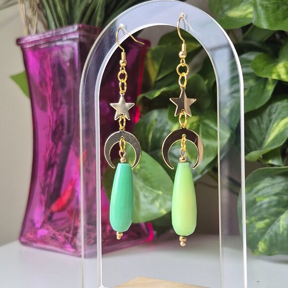 GREEN OPAL Celestial Dangle Earrings - Picture 3 of 9